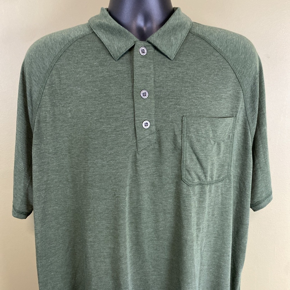 LL Bean Mens XL Polyester Blend Slightly Fitted Polo Green Pocket 513650